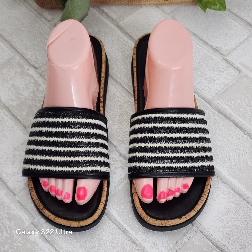 Lucky Brand Black and White Striped Sandals